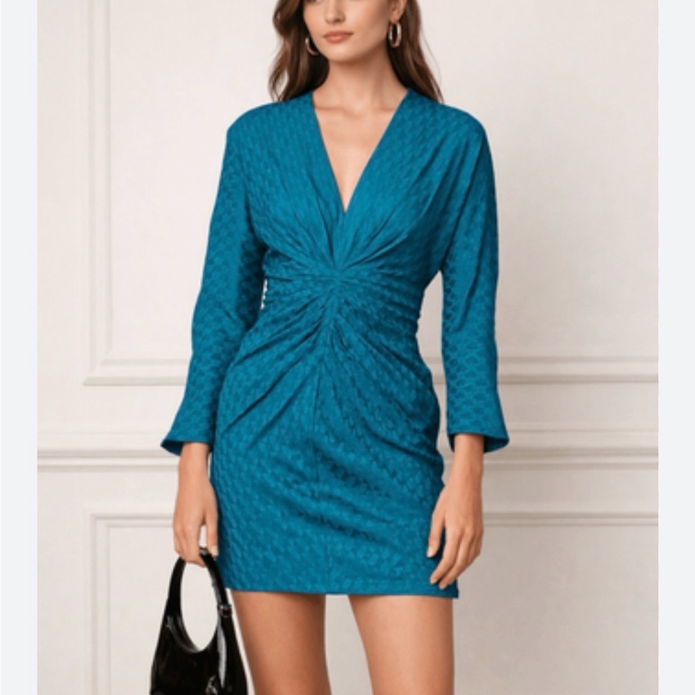Sandro Teal Twist-Waist Mini Dress